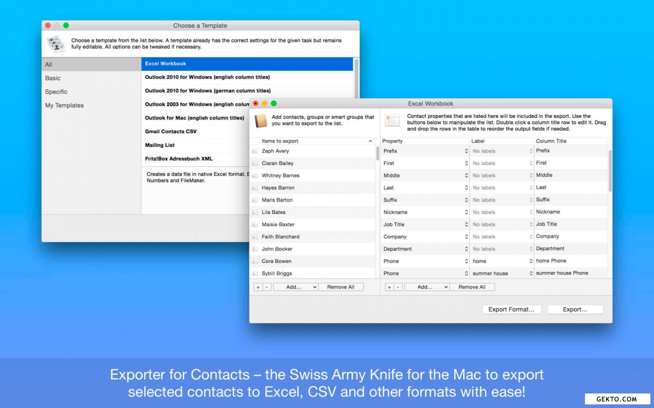 Exporter for contacts 1.11.2. Screenshot №1